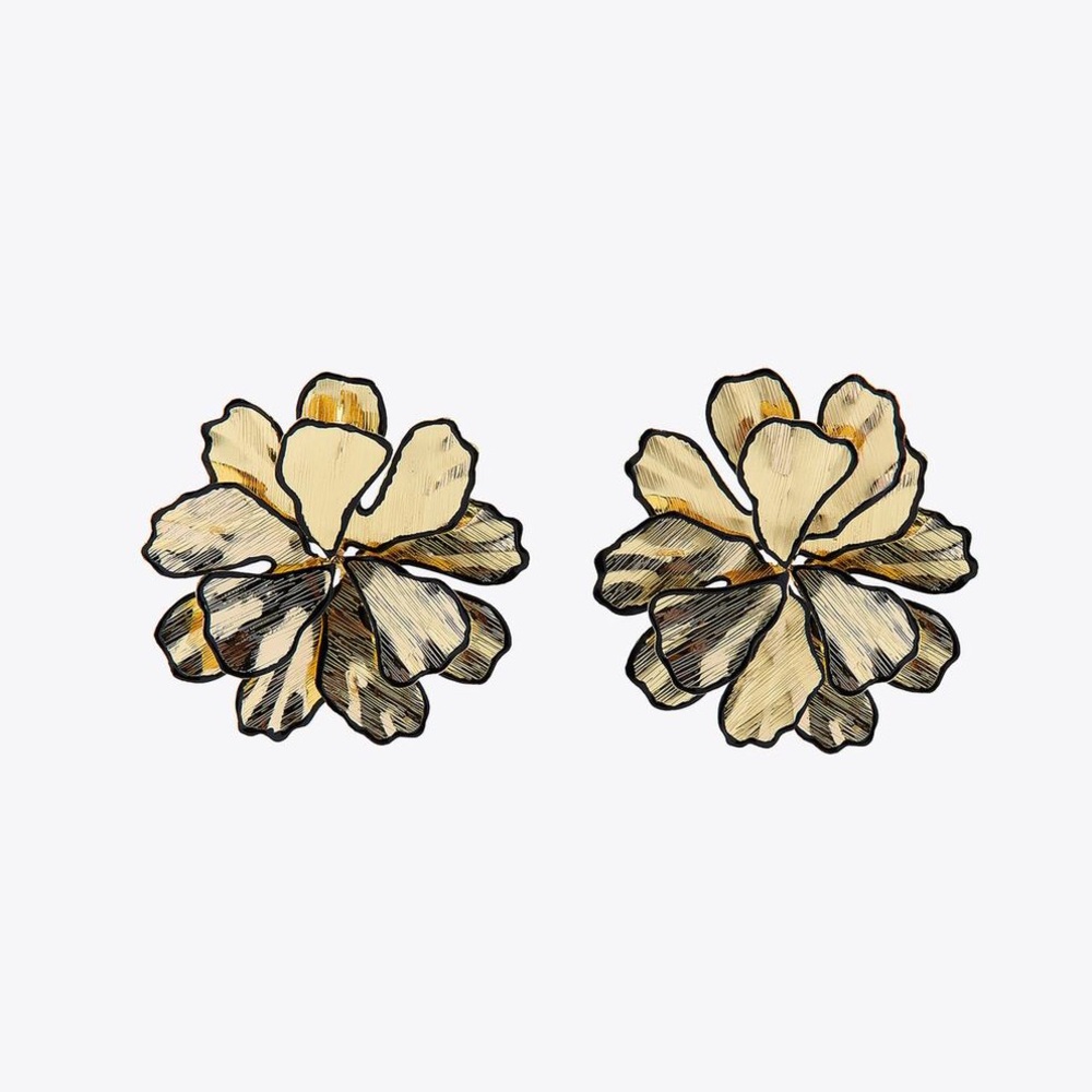 New Zara Bohemian Goldfoil Floral Statement Earrings - Picture 8 of 12